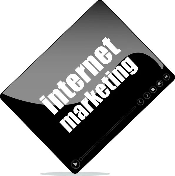 Video mediaplayer voor het web met internet marketing woord — Stockfoto