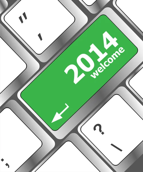 Nouvelle année concept : bienvenue 2014 touche sur le clavier de l'ordinateur — Photo