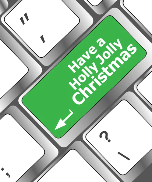 Tecla del teclado de la computadora con tener un acebo alegre palabras de Navidad — Foto de Stock