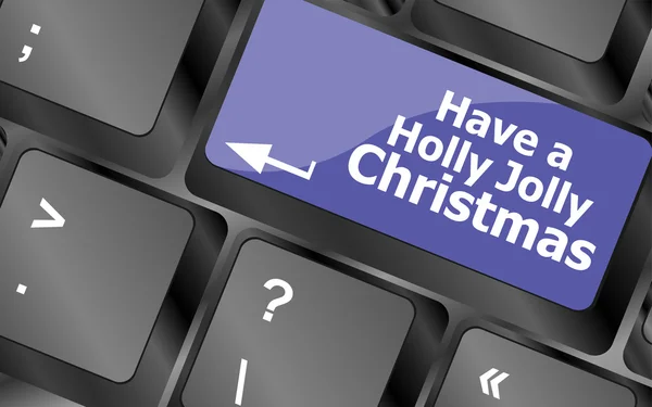 Klíč klávesnice počítače s mít holly jolly vánoční slova — Stock fotografie