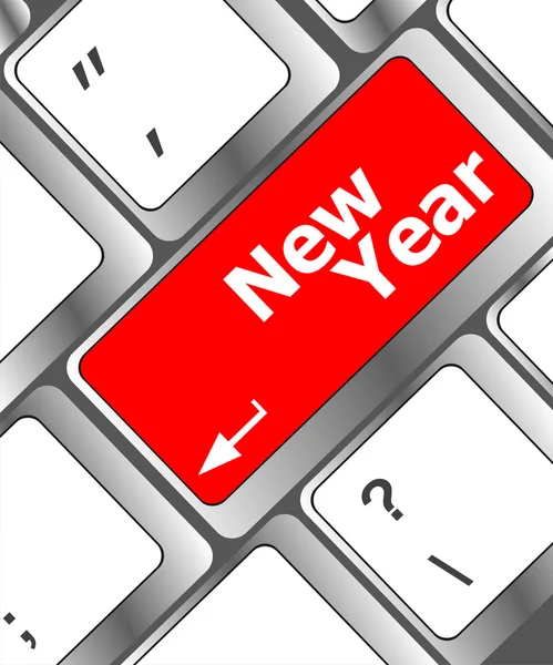 Mensagem feliz ano novo, teclado entrar chave — Fotografia de Stock