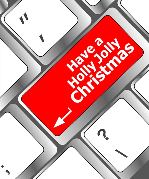 Computer toets op het toetsenbord met hebben een vrolijke Kerstmis woorden holly — Stockfoto