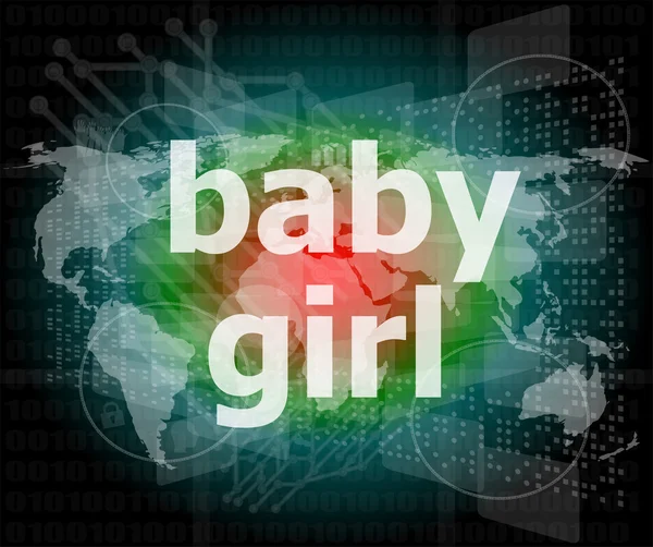 Babymädchen-Text auf digitalem Touchscreen - soziales Konzept — Stockfoto