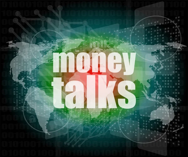 Pengar talar ord på businness digital pekskärm — Stockfoto