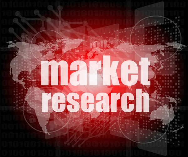 Palabra de investigación de mercado en la pantalla táctil, fondo de tecnología virtual moderna —  Fotos de Stock