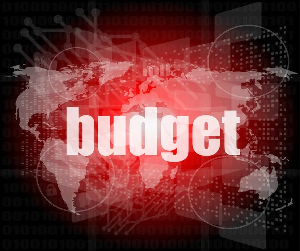Budget ordet på pekskärmen, modern virtuell teknik bakgrund — Stockfoto