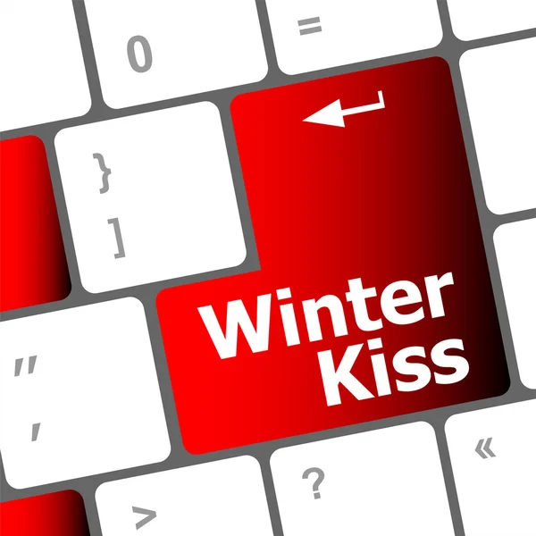 Inverno beijo no botão de tecla do teclado do computador — Fotografia de Stock