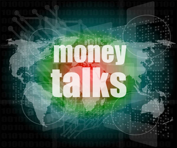Geld spricht Worte auf digitalem Touchscreen — Stockfoto