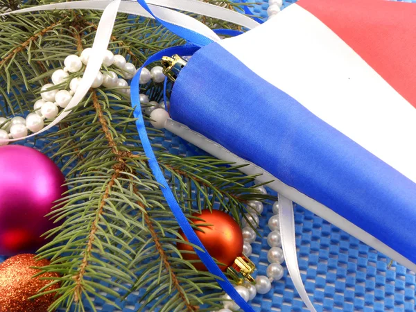 France flag with christmas decoration, new year card — Stock Photo, Image
