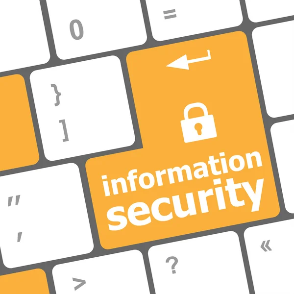 プライバシー概念: 閉じた鍵のアイコンと単語情報セキュリティ コンピューターのキーボードのボタンを入力してください。 — ストック写真