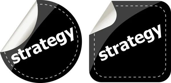 Strategy word on black stickers button set, label — Stock Photo, Image