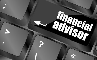 Finansal danışman düğmeli klavye anahtarı, iş konsepti