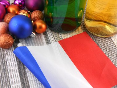 Fransa bayrağı ile Noel dekorasyonu, yeni yıl kartı