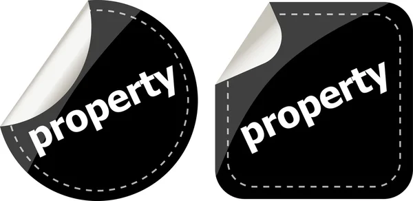 Palabra de propiedad en pegatinas negras conjunto de botones, etiqueta —  Fotos de Stock
