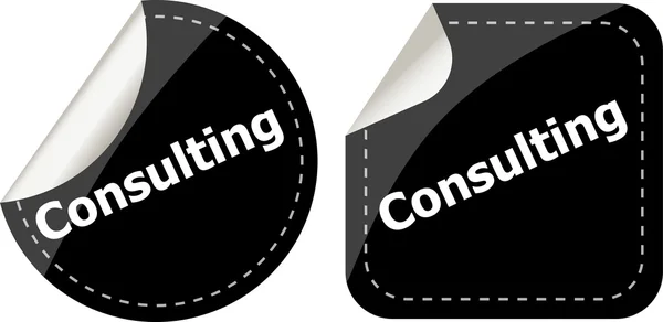 Mot de consultation sur autocollants noirs bouton ensemble, étiquette, concept d'entreprise — Photo