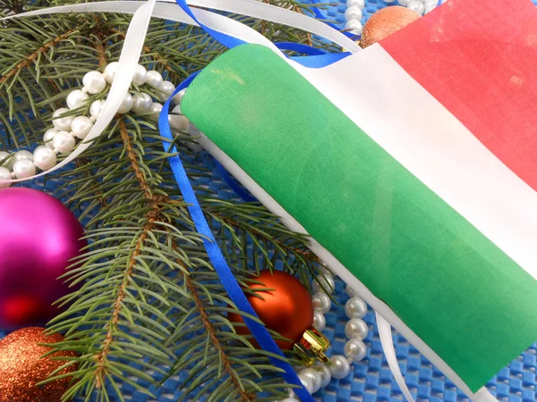 Italy flag with christmas decoration, new year card — Stock Photo, Image