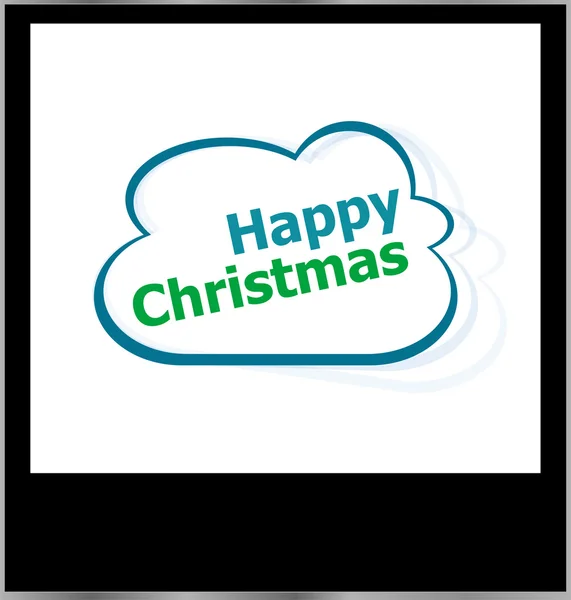 Palavra de Natal feliz na nuvem, moldura de foto isolada — Fotografia de Stock