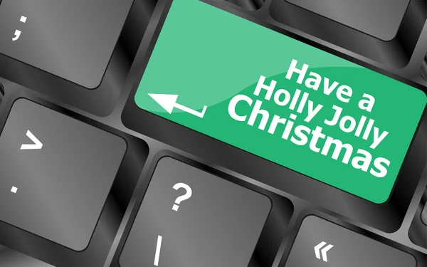 Tecla de teclado do computador com ter um holly palavras de Natal alegres — Fotografia de Stock