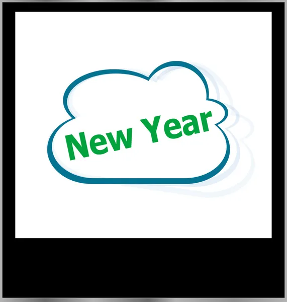 New year word on cloud, isolated photo frame — Stock Photo, Image