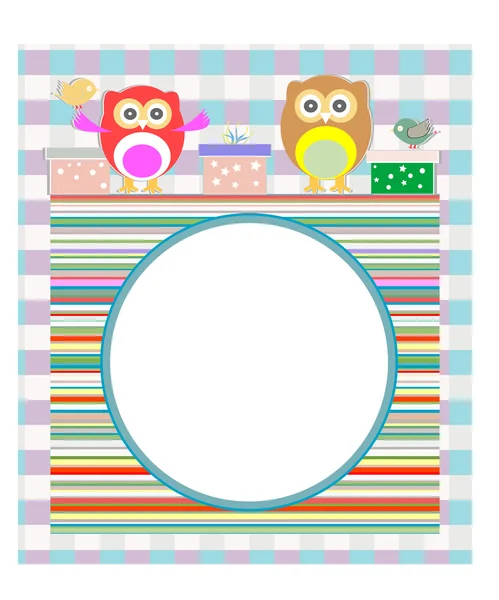 Birthday party elements with cute owls and birds — Stock Photo, Image