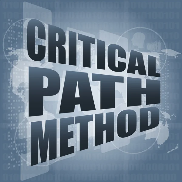 Critical path method words on digital screen with world map — Stock Photo, Image