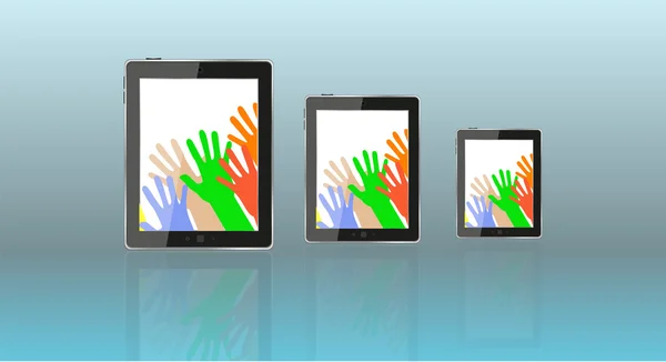 Touch tablet pc computer modern technology with hands — Stock Photo, Image