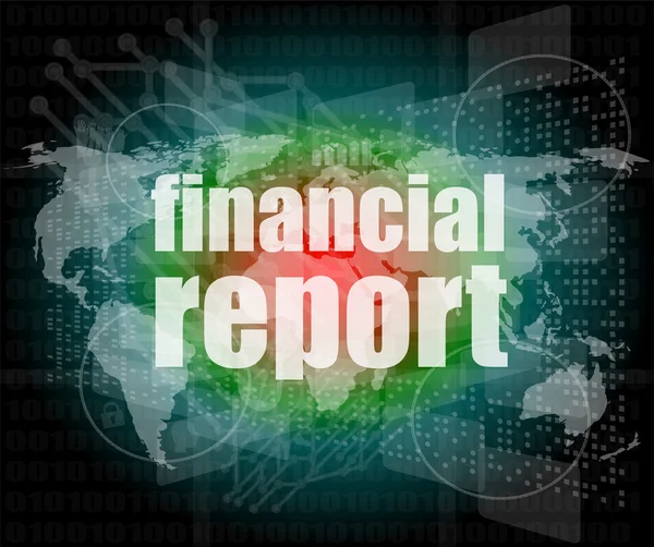 Financial report word on digital screen, mission control interface hi technology — Stock Photo, Image