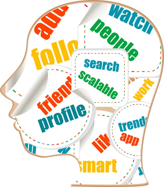 Social media words on man head - internet concept — Stock Photo, Image