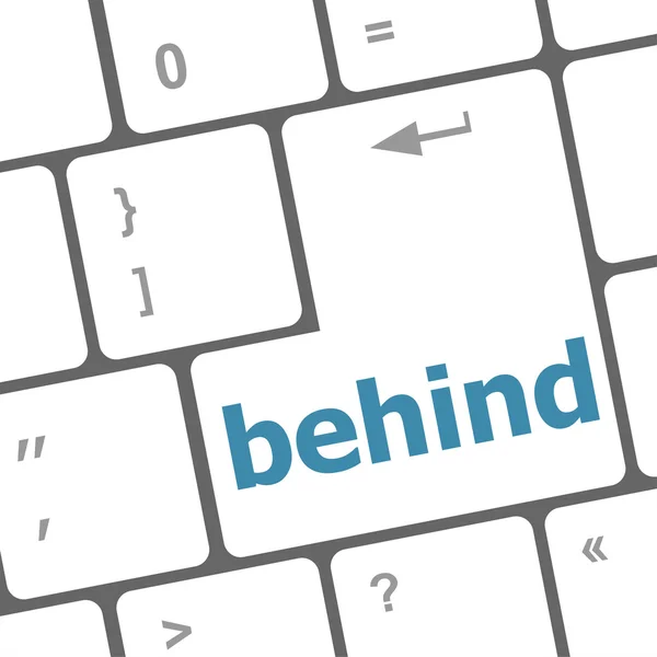 Behind word on keyboard key, notebook computer button — Stock Photo, Image