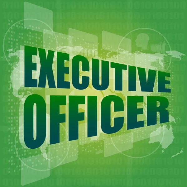 Executive officer words on digital screen background with world map — Stock Photo, Image