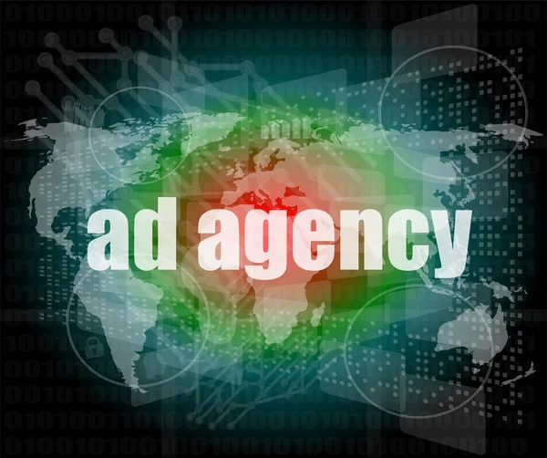 Pixeled word Ad agency on digital screen 3d render — Stock Photo, Image