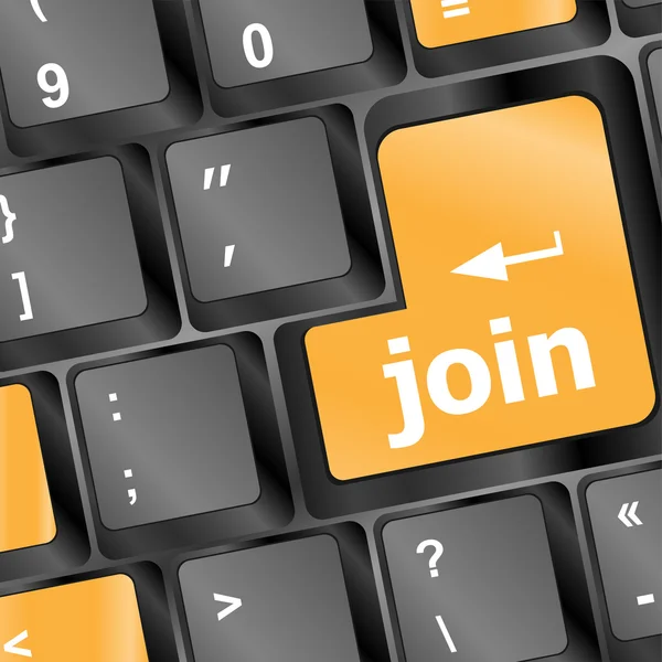 Internetgemeenschappen concept, met 'join us' op toetsenbord van de computer. — Stockfoto