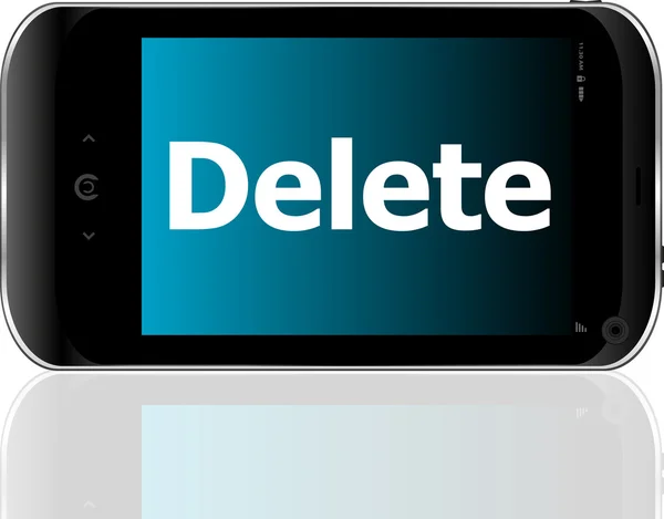 Web development concept: smartphone with word delete on display — Stock Photo, Image