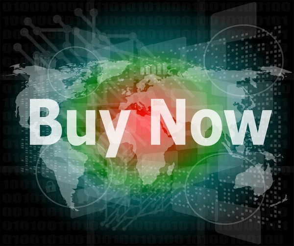 La palabra comprar ahora en la pantalla digital, concepto de negocio — Foto de Stock