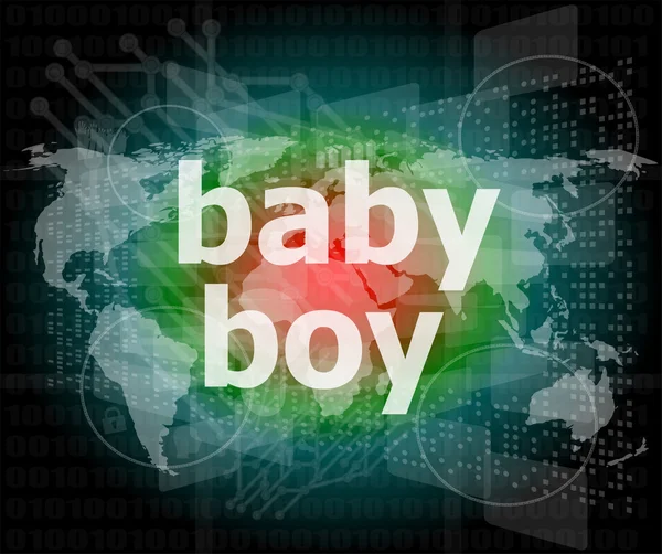 Bambino ragazzo parola su uno sfondo digitale virtuale — Foto Stock