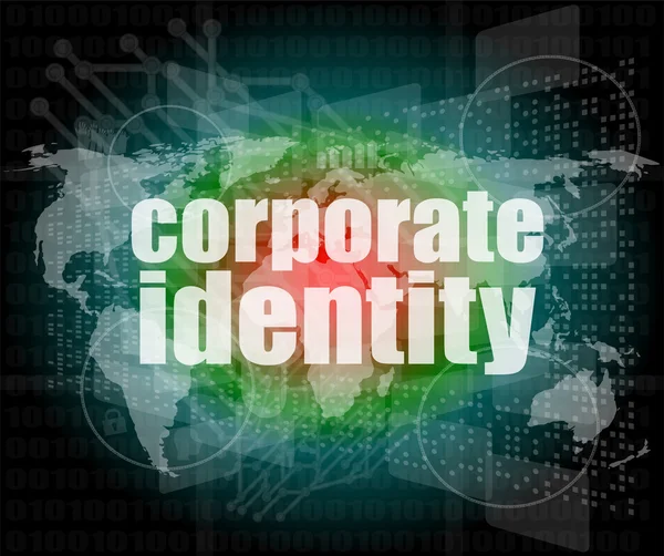 Conceito de negócio: palavras identidade corporativa na tela digital, 3d — Fotografia de Stock