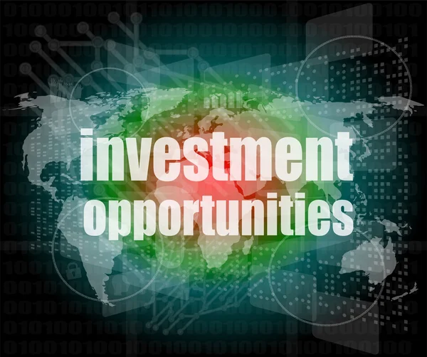 Business concept: words investment opportunities on digital screen, 3d — Stock Photo, Image