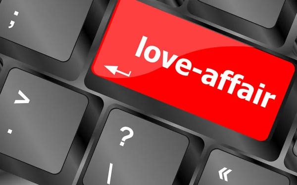 Love-affair on key or keyboard showing internet dating concept — Stock Photo, Image