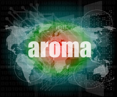 Aroma kelime dijital ekran, görev kontrol arayüzü Merhaba teknoloji
