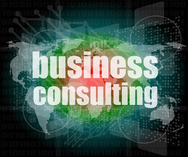 Słowa business consulting na ekranie cyfrowym, koncepcja biznesu — Zdjęcie stockowe