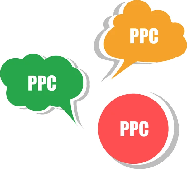 PPC woord over moderne banner ontwerpsjabloon. aantal stickers, etiketten, tags wolken — Stockfoto