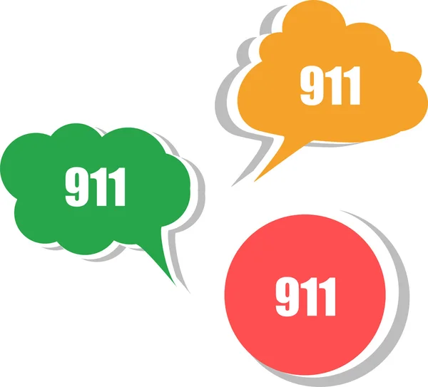 911 på moderna banner formgivningsmall. uppsättning av dekaler, etiketter, märken, moln — Stockfoto