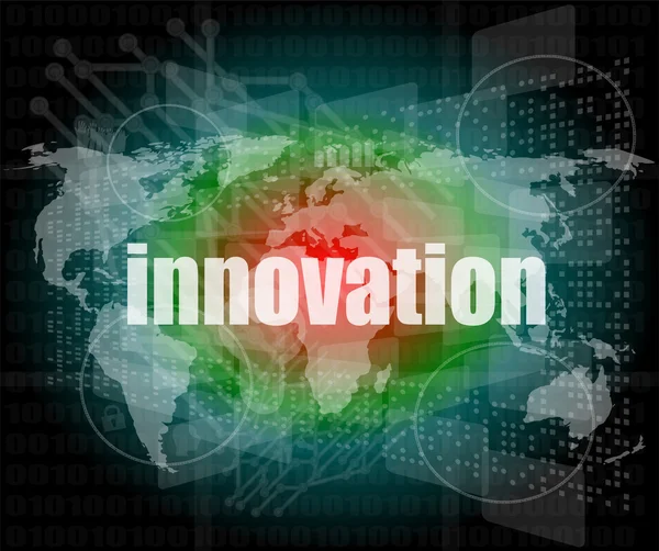 Podnikatelský koncept: slovo inovace v podnikání digitální dotykový displej — Stock fotografie