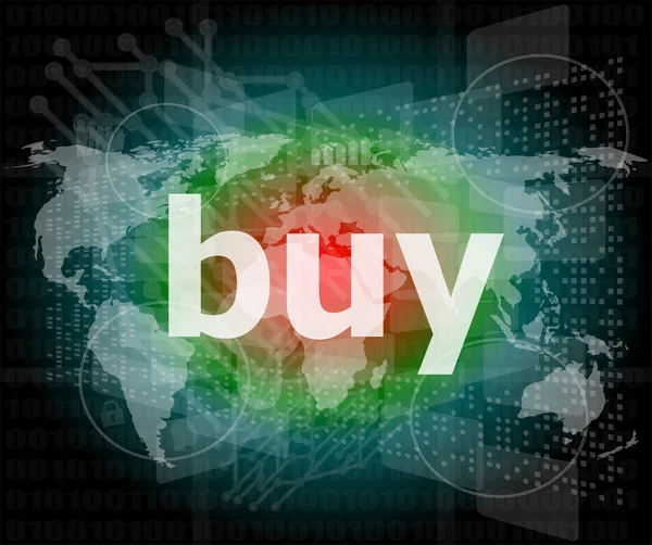 A palavra comprar na tela digital, conceito de negócio — Fotografia de Stock