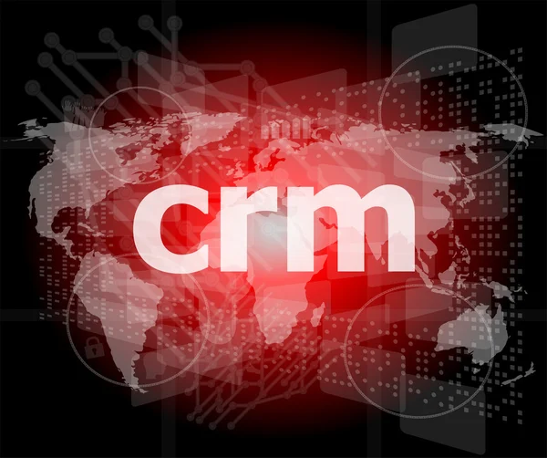 Λέξη CRM, υπόβαθρο οθόνη με διαφανή κουμπιά αφής. έννοια του ένα σύγχρονο Διαδικτύου — Φωτογραφία Αρχείου