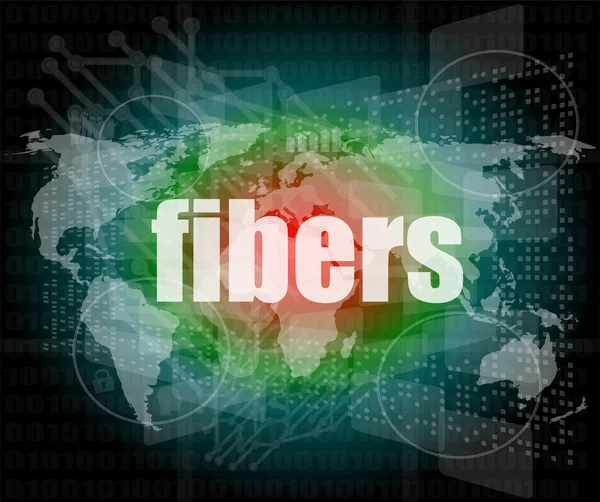 Palabra de fibras en la pantalla digital, interfaz de control de misión de alta tecnología — Foto de Stock