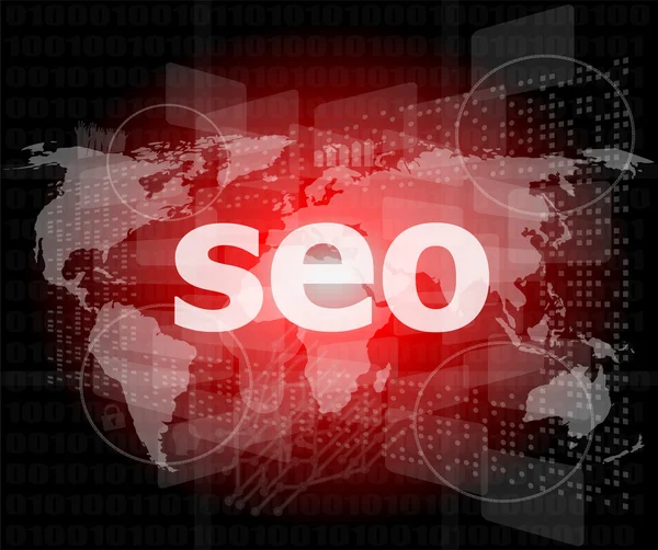 La palabra seo en la pantalla digital, es concepto —  Fotos de Stock