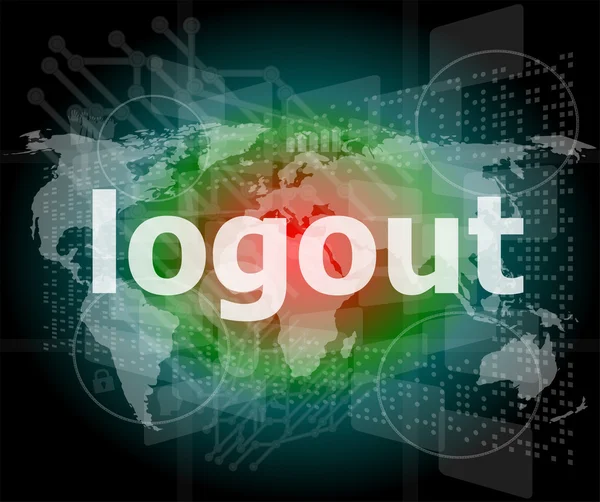 Logout λέξη, hi-tech φόντο, ψηφιακή οθόνη αφής των επιχειρήσεων — Φωτογραφία Αρχείου