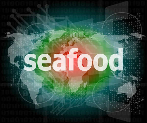 Mořské plody slovo na virtuálním digitálním pozadí — Stock fotografie