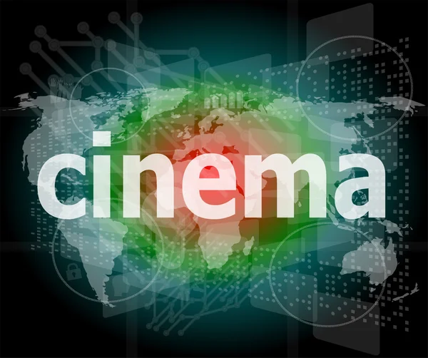 Kino slovo na digitální obrazovce s mapou světa — Stock fotografie